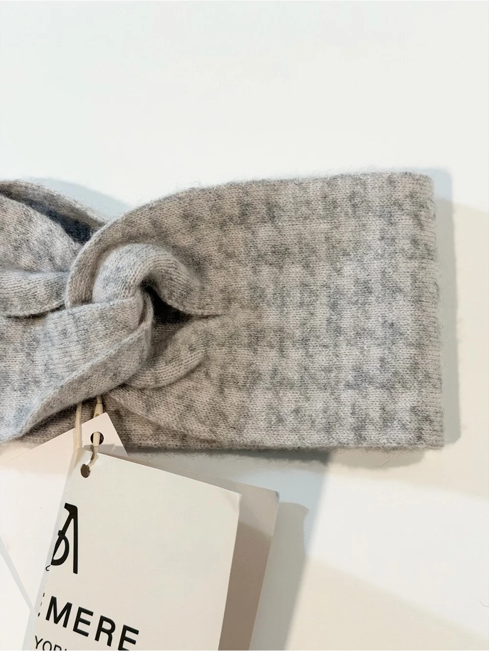 Bellemere Cashmere Knotted Headband Gray Houndstooth Quiet Luxury Loungewear